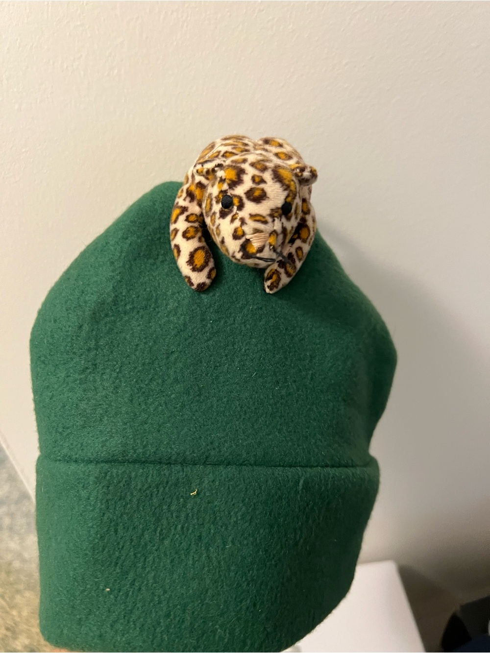 Vintage 1993 Ty Leopard Plush Green Fleece Beanie Hat Novelty Winter Cap